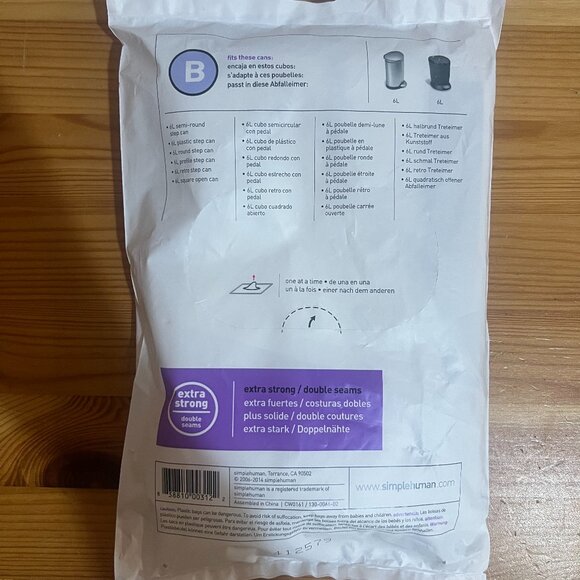 simplehuman Code B Custom Fit Drawstring Trash Bags in Dispenser Packs, 30 Count - Picture 2 of 2